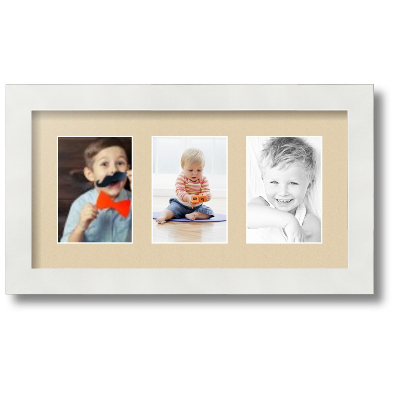 ArtToFrames Collage Photo Picture Frame with 3 - 3.5x5 inch Openings, Framed in White with Over 62 Mat Color Options and Regular Glass (CSM-3966-29)